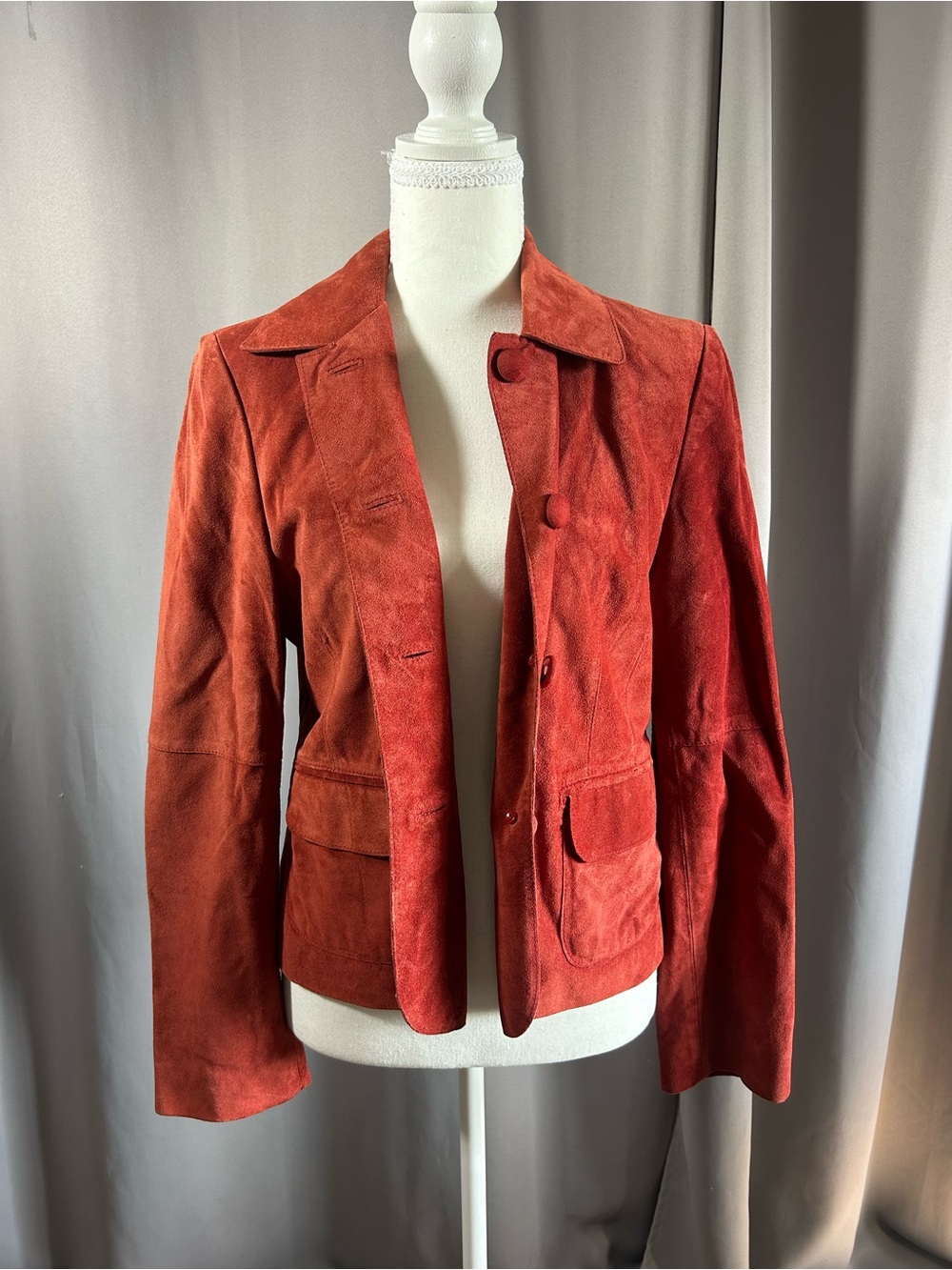 Ann Taylor Rust Red Suede Button-Front Jacket